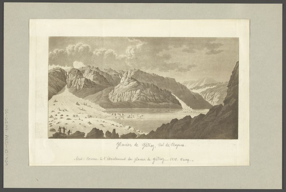 The lake at Mauvoisin after the ice fall from the Giétro Glacier, 1818. From Philippe-Sirice Bridel’s account.