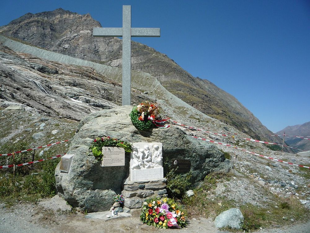 The memorial to the 88 victims at the Mattmark dam.